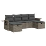 6-Piece Garden Sofa Set with Cushions Grey Poly Rattan