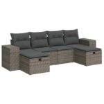 6-Piece Garden Sofa Set with Cushions Grey Poly Rattan