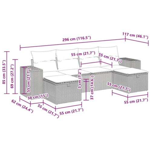 6-Piece Garden Sofa Set with Cushions Grey Poly Rattan - Image 12