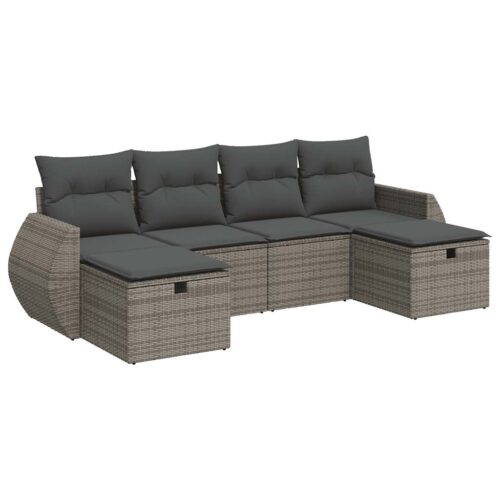 6-Piece Garden Sofa Set with Cushions Grey Poly Rattan