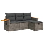 4-Piece Garden Sofa Set with Cushions Grey Poly Rattan