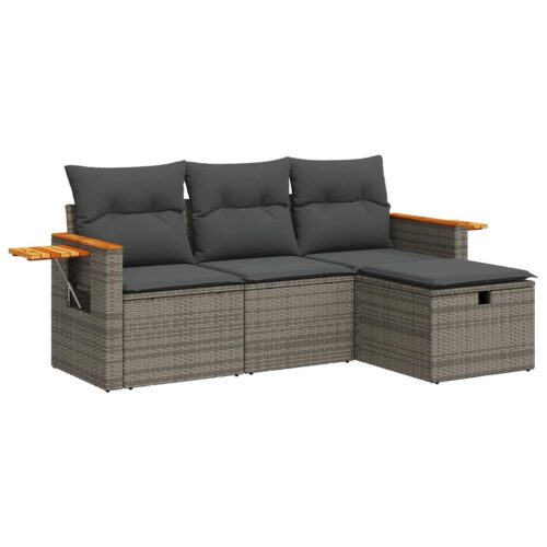 4-Piece Garden Sofa Set with Cushions Grey Poly Rattan