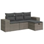 4-Piece Garden Sofa Set with Cushions Grey Poly Rattan