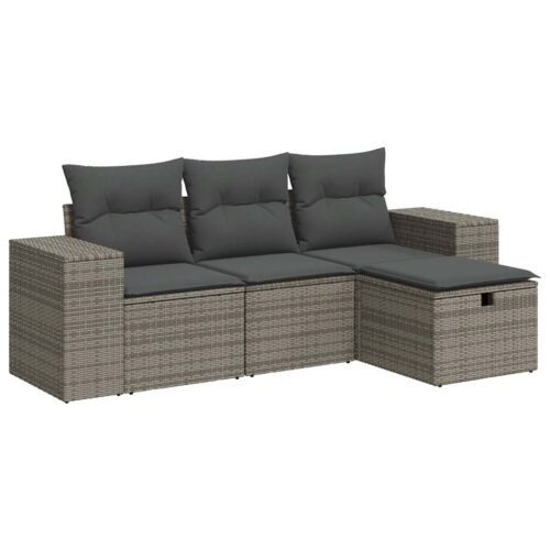 4-Piece Garden Sofa Set with Cushions Grey Poly Rattan