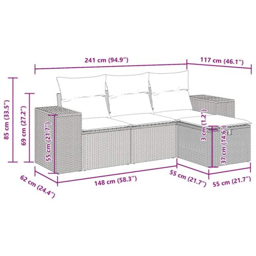 4-Piece Garden Sofa Set with Cushions Grey Poly Rattan - Image 12