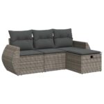4-Piece Garden Sofa Set with Cushions Grey Poly Rattan