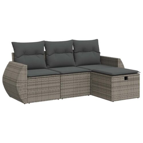 4-Piece Garden Sofa Set with Cushions Grey Poly Rattan - Image 13