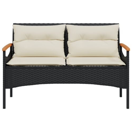 4-Piece Garden Sofa Set with Cushions Black Poly Rattan - Image 4