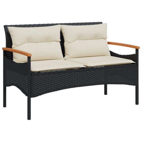 4-Piece Garden Sofa Set with Cushions Black Poly Rattan - Image 5
