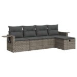 5-Piece Garden Sofa Set with Cushions Grey Poly Rattan