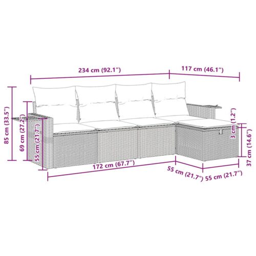 5-Piece Garden Sofa Set with Cushions Grey Poly Rattan - Image 12