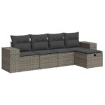 5-Piece Garden Sofa Set with Cushions Grey Poly Rattan