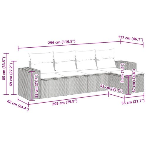 5-Piece Garden Sofa Set with Cushions Grey Poly Rattan - Image 12