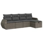 5-Piece Garden Sofa Set with Cushions Grey Poly Rattan