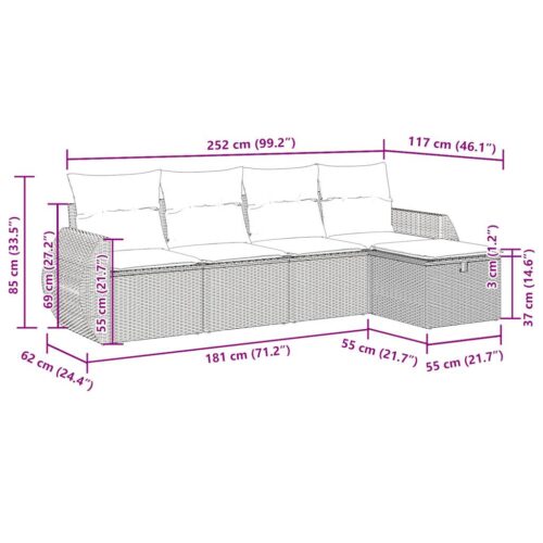 5-Piece Garden Sofa Set with Cushions Grey Poly Rattan - Image 11