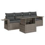 5-Piece Garden Sofa Set with Cushions Grey Poly Rattan