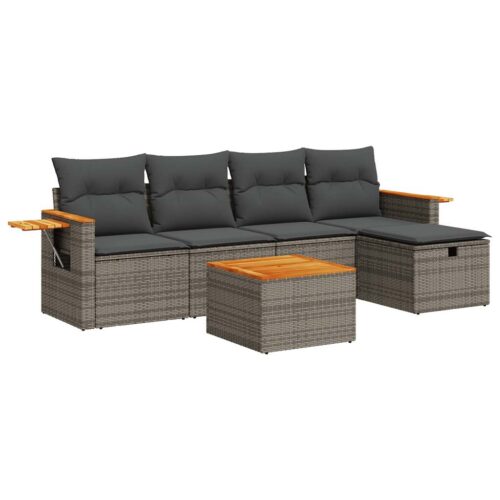 6-Piece Garden Sofa Set with Cushions Grey Poly Rattan