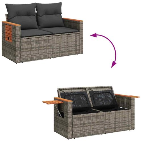 6-Piece Garden Sofa Set with Cushions Grey Poly Rattan - Image 7