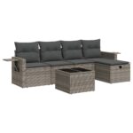 6-Piece Garden Sofa Set with Cushions Grey Poly Rattan