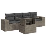 5-Piece Garden Sofa Set with Cushions Grey Poly Rattan