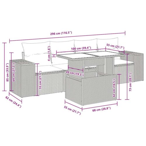 5-Piece Garden Sofa Set with Cushions Grey Poly Rattan - Image 12