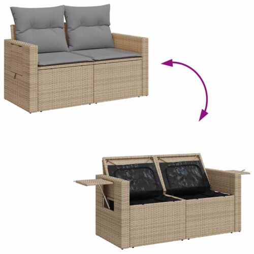 5-Piece Garden Sofa Set with Cushions Beige Poly Rattan - Image 9