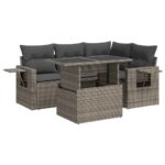 5-Piece Garden Sofa Set with Cushions Grey Poly Rattan