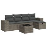 6-Piece Garden Sofa Set with Cushions Grey Poly Rattan