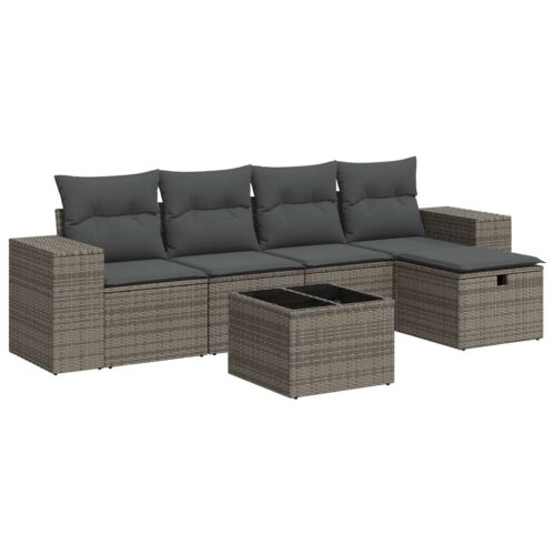 6-Piece Garden Sofa Set with Cushions Grey Poly Rattan