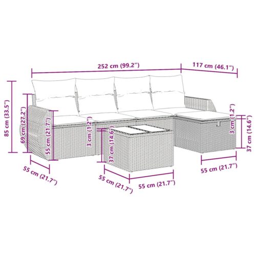 6-Piece Garden Sofa Set with Cushions Grey Poly Rattan - Image 12