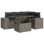 5-Piece Garden Sofa Set with Cushions Grey Poly Rattan