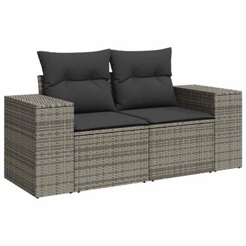 5-Piece Garden Sofa Set with Cushions Grey Poly Rattan - Image 5