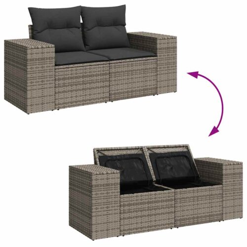 5-Piece Garden Sofa Set with Cushions Grey Poly Rattan - Image 9