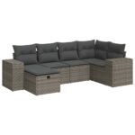 6-Piece Garden Sofa Set with Cushions Grey Poly Rattan