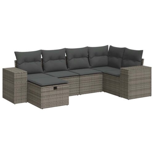 6-Piece Garden Sofa Set with Cushions Grey Poly Rattan