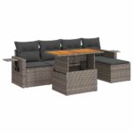 6-Piece Garden Sofa Set with Cushions Grey Poly Rattan