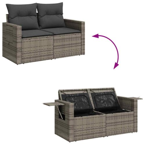 6-Piece Garden Sofa Set with Cushions Grey Poly Rattan - Image 7