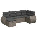 6-Piece Garden Sofa Set with Cushions Grey Poly Rattan