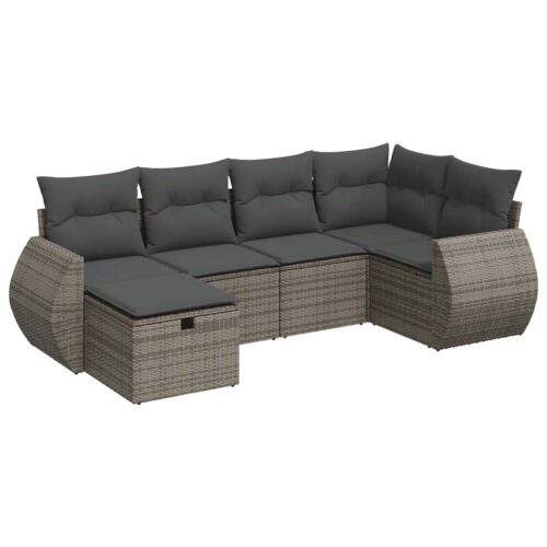 6-Piece Garden Sofa Set with Cushions Grey Poly Rattan