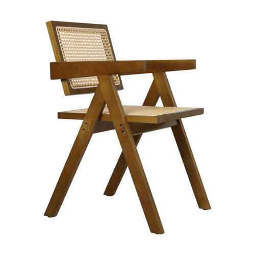 Levede 1x Walnut Wicker Armchair Dining Chair - Image 2