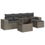 6-Piece Garden Sofa Set with Cushions Grey Poly Rattan