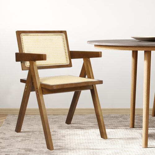 Levede 1x Walnut Wicker Armchair Dining Chair - Image 8