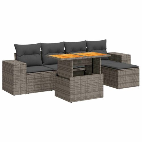 6-Piece Garden Sofa Set with Cushions Grey Poly Rattan - Image 13