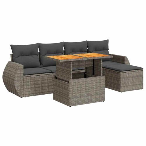6-Piece Garden Sofa Set with Cushions Grey Poly Rattan