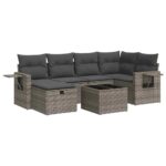 7-Piece Garden Sofa Set with Cushions Grey Poly Rattan