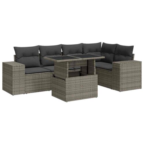 6-Piece Garden Sofa Set with Cushions Grey Poly Rattan - Image 13