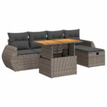 6-Piece Garden Sofa Set with Cushions Grey Poly Rattan Acacia