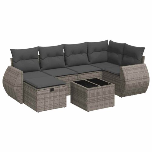 7-Piece Garden Sofa Set with Cushions Grey Poly Rattan