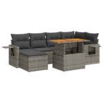 7-Piece Garden Sofa Set with Cushions Grey Poly Rattan