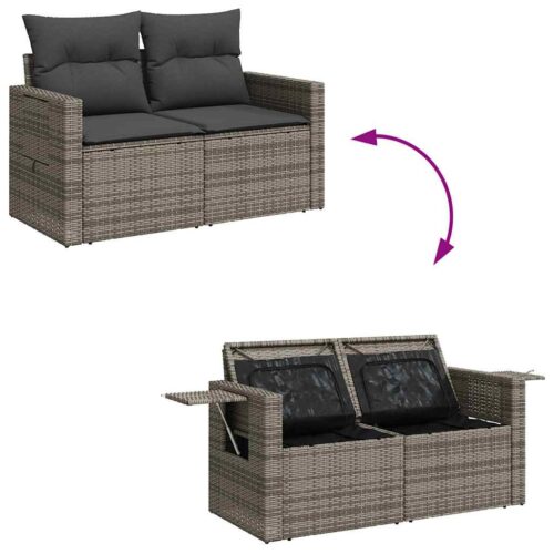 7-Piece Garden Sofa Set with Cushions Grey Poly Rattan - Image 8